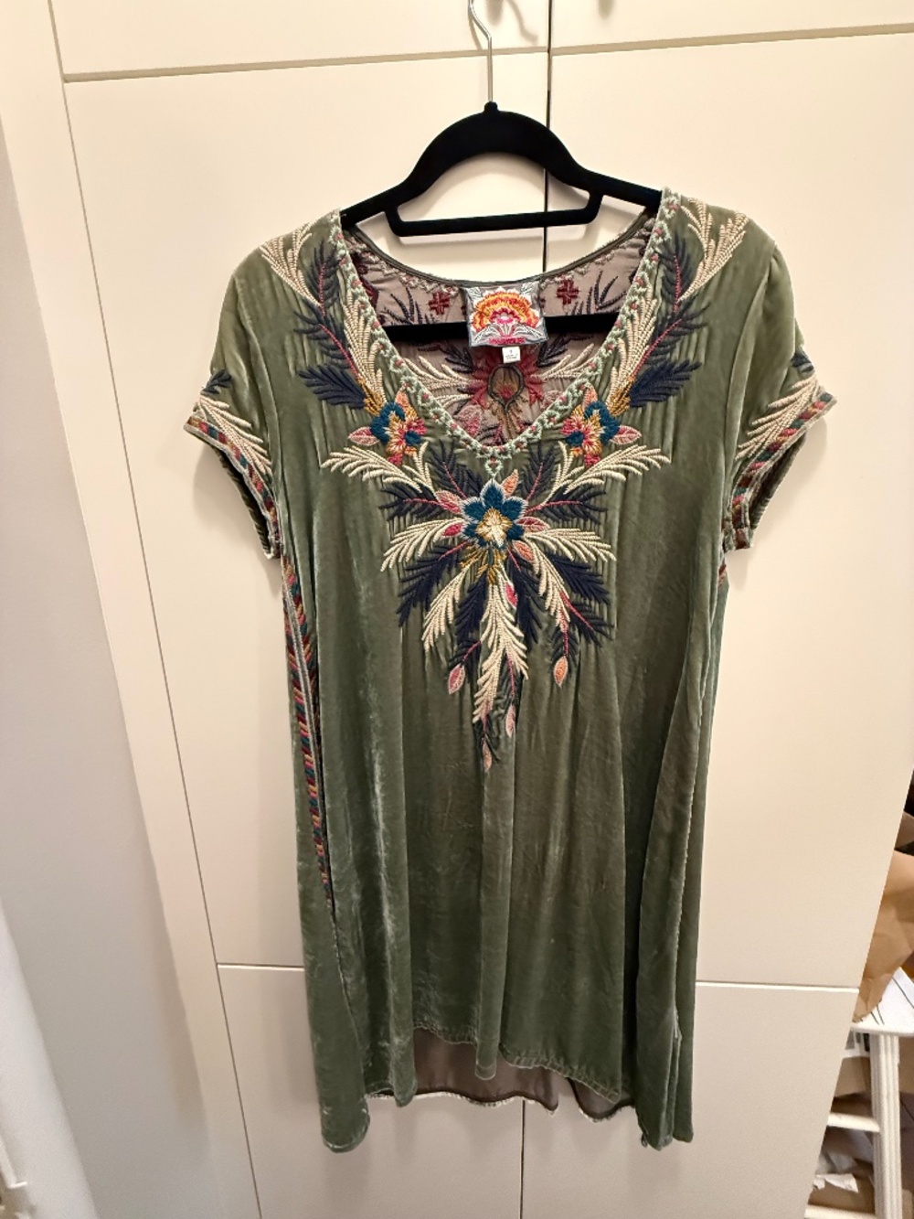 Johnny Was Embroidered Velvet Silk Blend Dress Size S